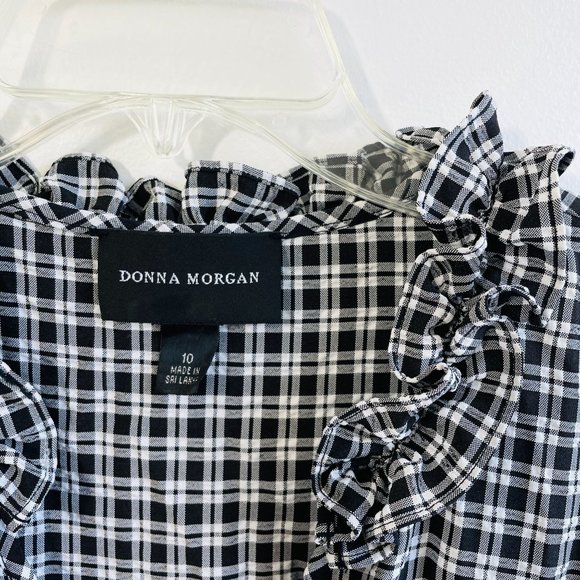 Donna Morgan Midi Dress Size 10 Tiered Dress Plaid Black White Sleeveless New - Picture 8 of 13